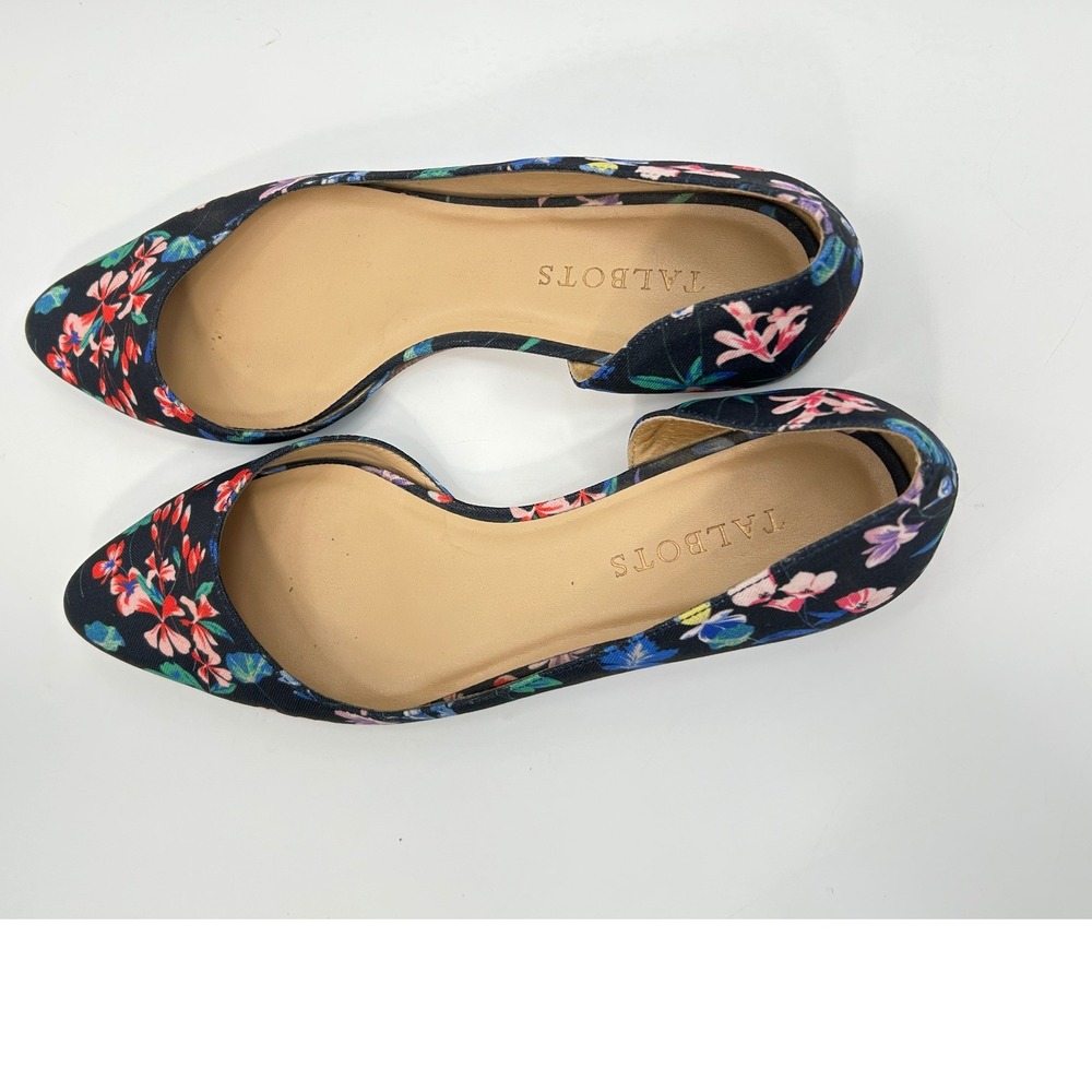 Talbots Floral D'Orsay Flats Black Pointed Toe Ballet Shoes Size 8 Elegant - Picture 6 of 9